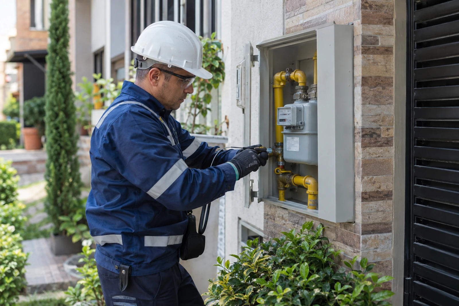 Técnico realizando una revisión de una instalación domiciliaria de gas